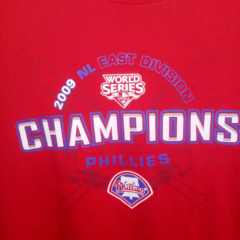NL 2009 PHILADELPHIA PHILLIES WORLD SERIES CHAMPIONSHIP MENS RED TEE SHIRT SZ XL - Picture 2 of 4